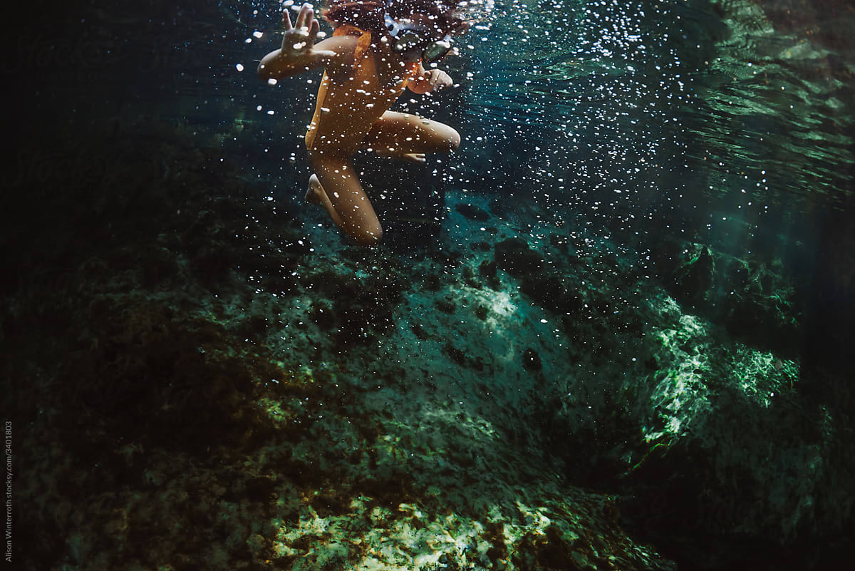 Girl Underwater In Florida Spring